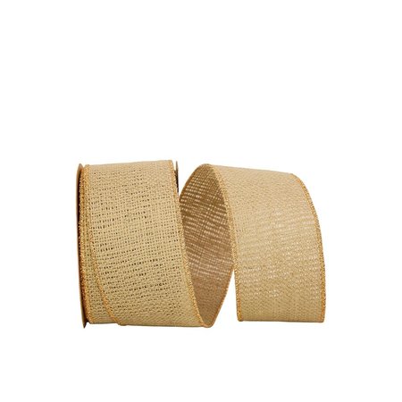 RELIANT RIBBON 20.5 in. 10 Yards Burlap Wired Edge Ribbon-gold Edge, Sage 3222M-577-40F